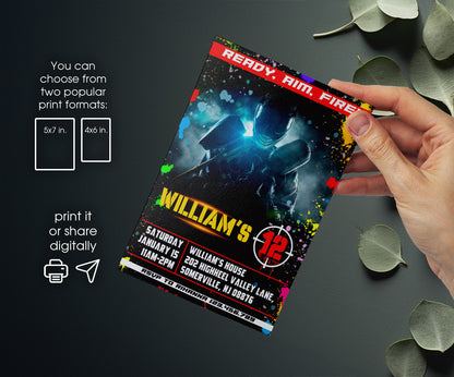 Paintball Airsoft battle customizable invitation template | Share or Print | boy | YI051