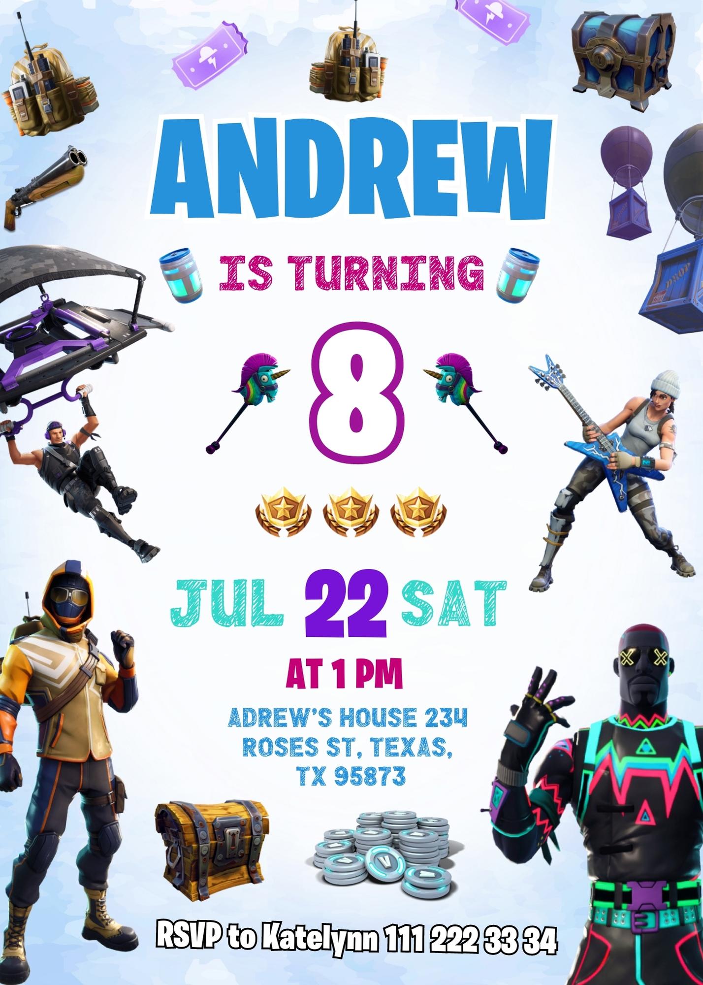 Fortnite Gamer customizable invitation template | Share or Print | boy | BB991