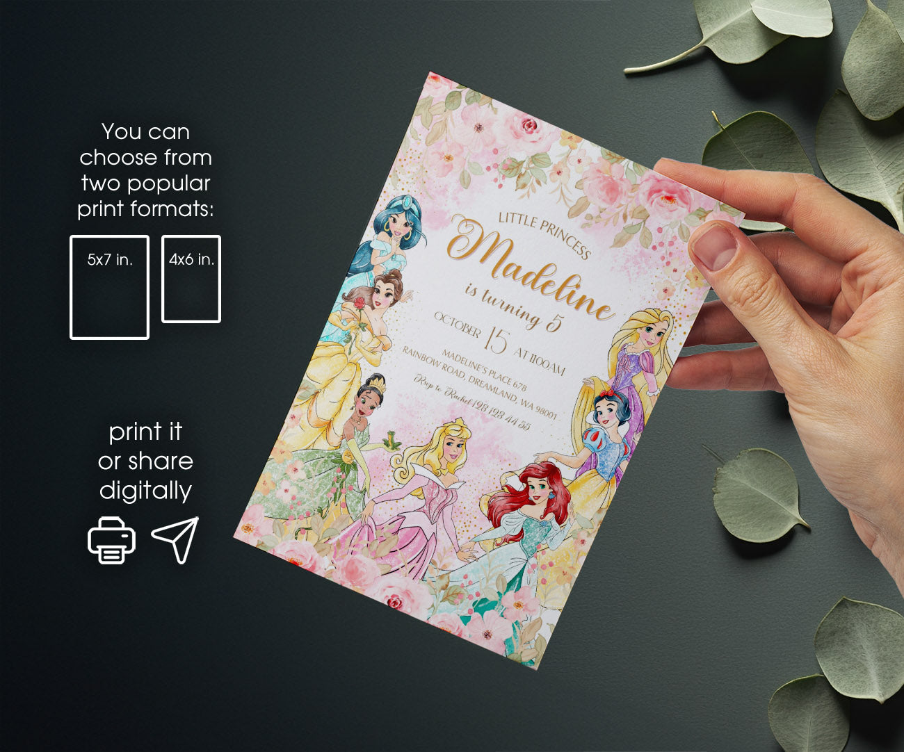 Disney Princess customizable invitation template | Share or Print | girl | LI115