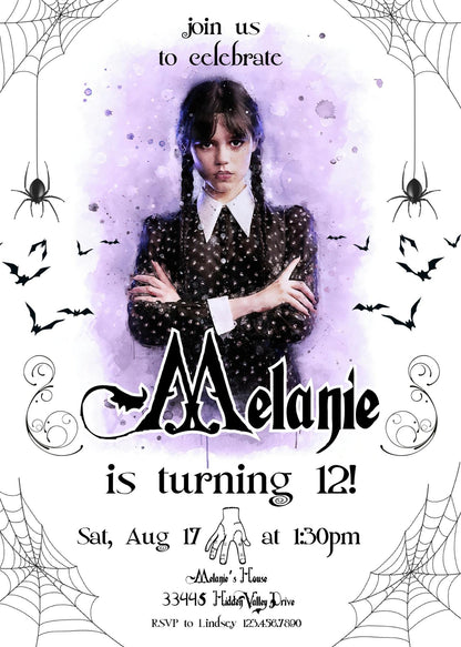 Wednesday Addams customizable invitation template | Share or Print | girl | NK373