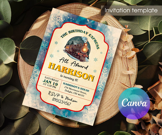 The Polar Express Christmass Train customizable invitation template | Share or Print | QD762