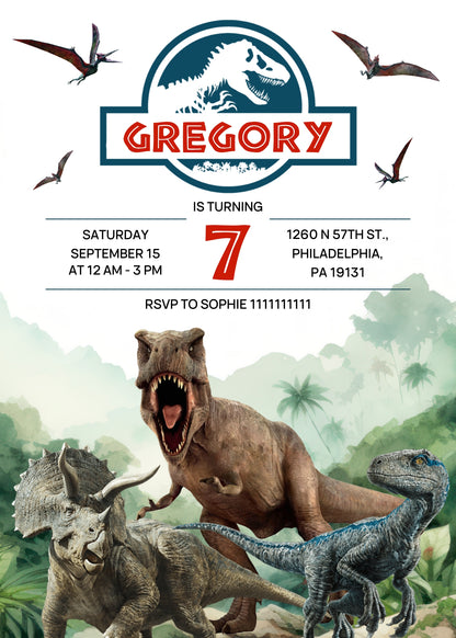 Jurassic World Dinosaur customizable invitation template | Share or Print | AD737