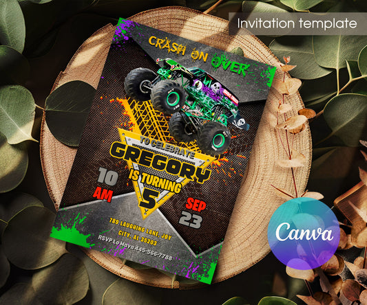 Garve Digger Monster Jam Truck customizable invitation template | Share or Print | boy | IE765