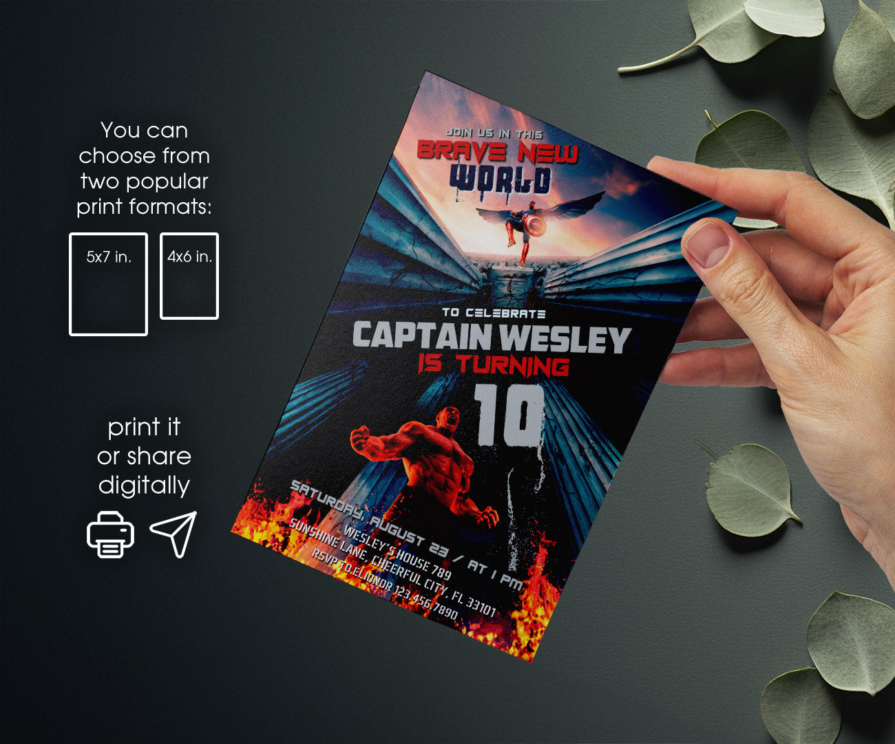 Captain America: Brave New World, Red Hulk customizable invitation template | Share or Print | boy | ZD670
