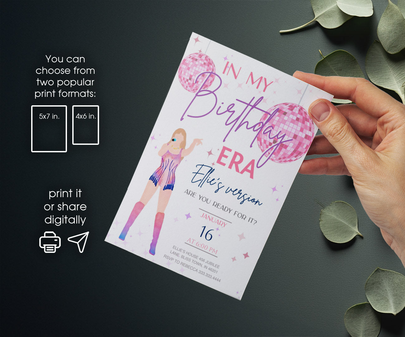 Taylor Swift Eras Tour customizable invitation template | Share or Print | girl | XZ292