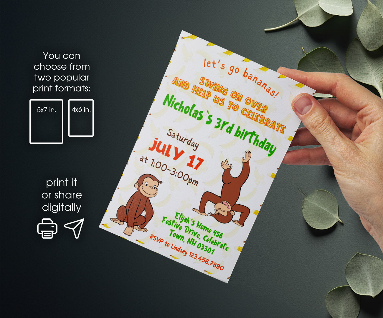 Curious George Monkey customizable invitation template | Share or Print | VI460