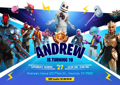 Fortnite Gamer customizable invitation template | Share or Print | boy | VY204