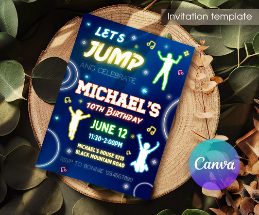 Trampoline Jump Party customizable invitation template | Share or Print | OK137
