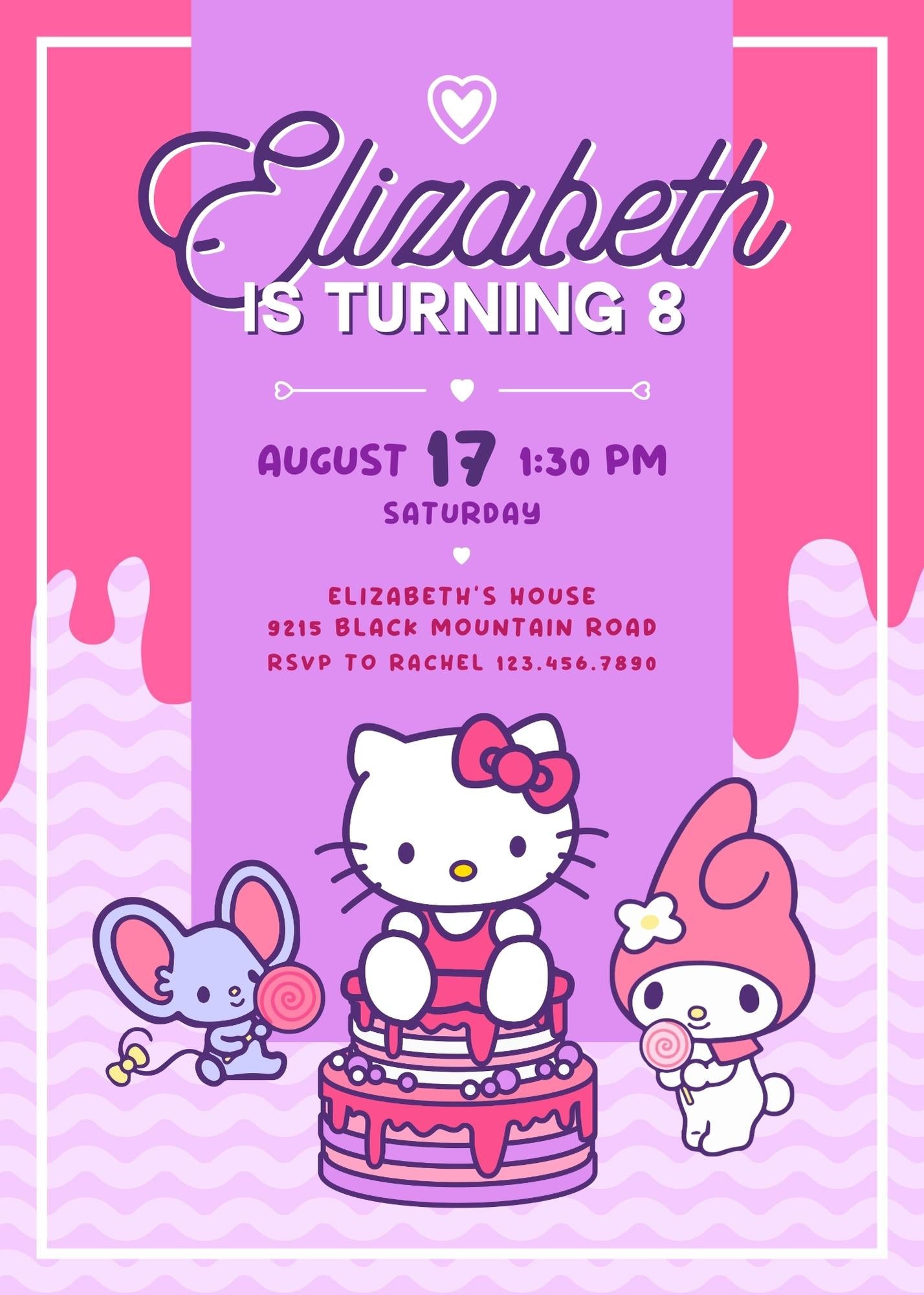 Hello Kitty Sanrio customizable invitation template | Share or Print | AS684