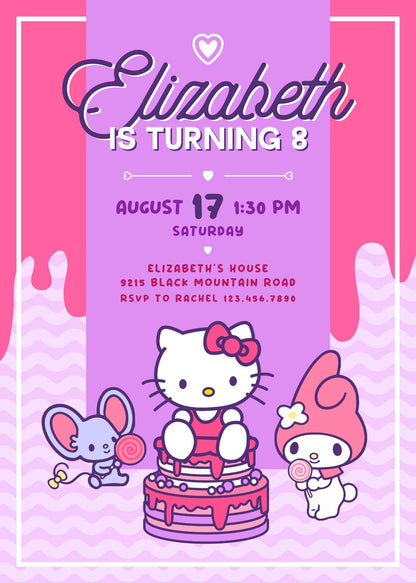 Hello Kitty Sanrio customizable invitation template | Share or Print | AS684