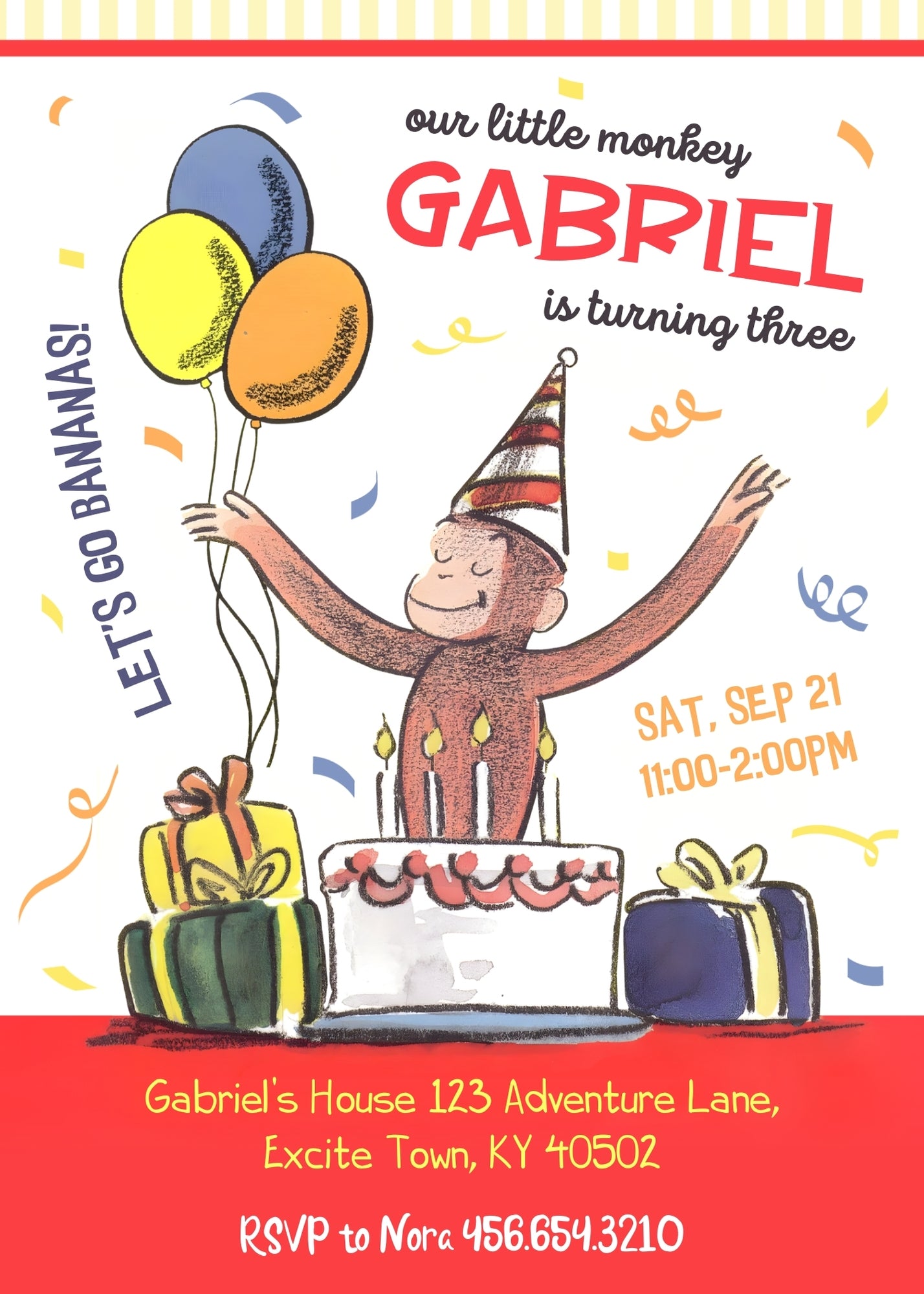 Curious George Monkey customizable invitation template | Share or Print | ID997