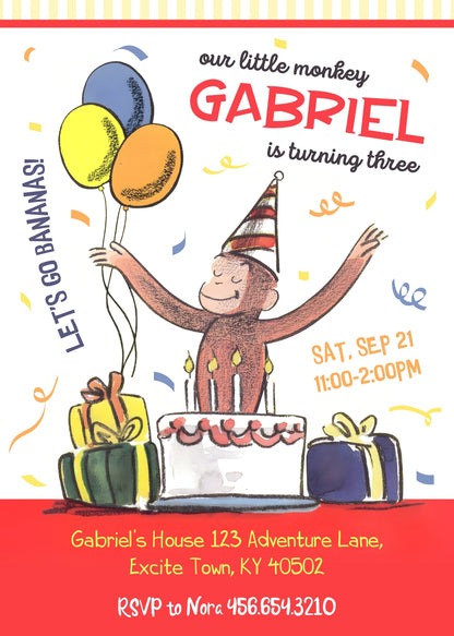 Curious George Monkey customizable invitation template | Share or Print | ID997