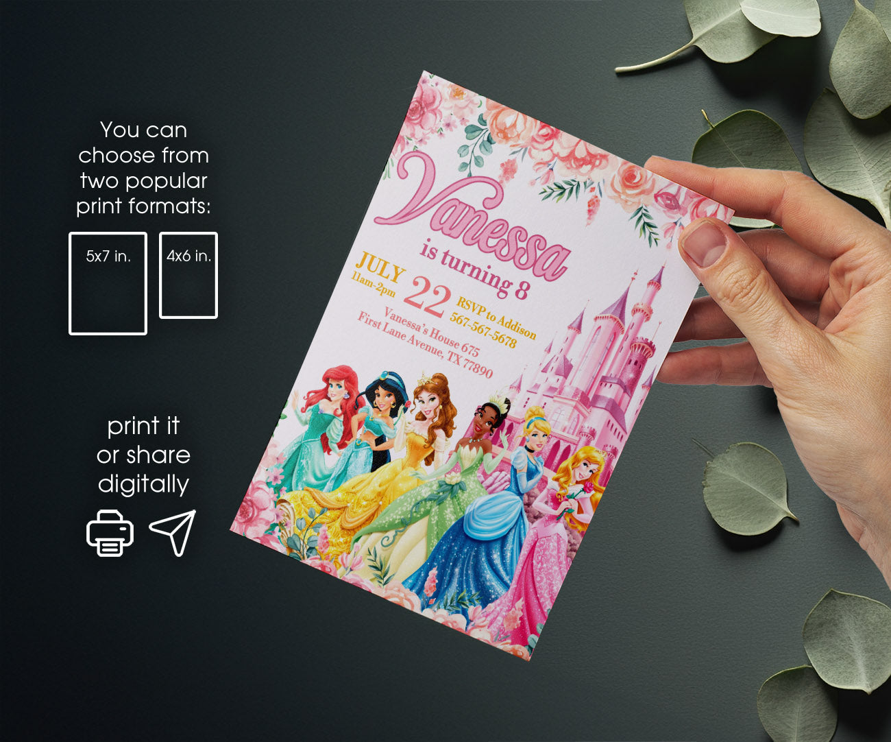 Disney Princess customizable invitation template | Share or Print | girl | WC239