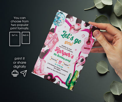 Cowgirl Pink Rodeo customizable invitation template | Share or Print | girl | VZ987