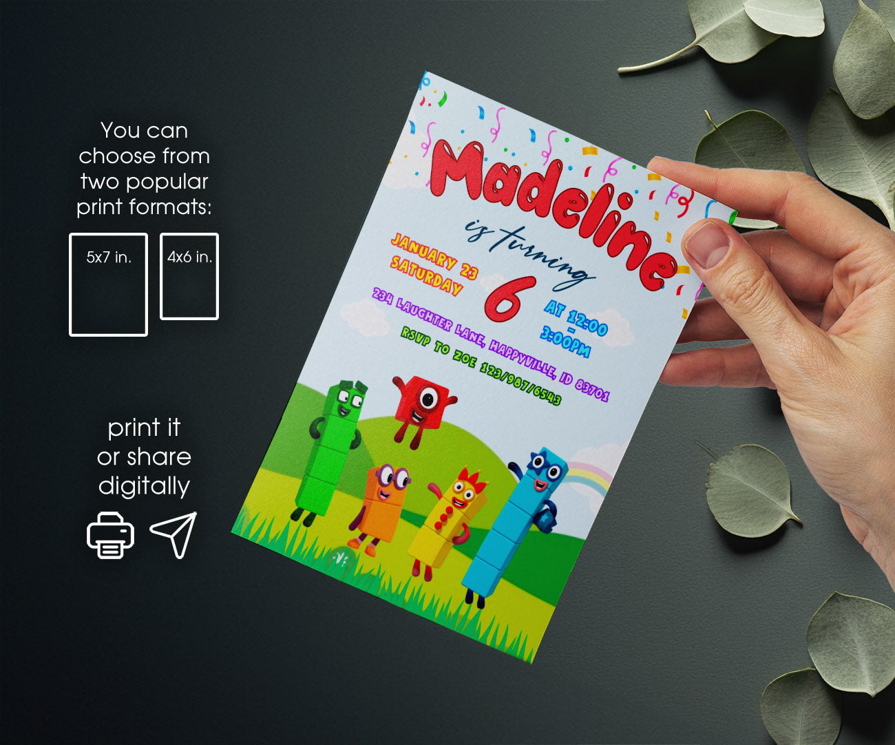 Numberblocks customizable invitation template | Share or Print | NB904