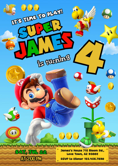 Super Mario Bros customizable invitation template | Share or Print | CV284