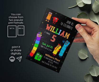 Numberblocks customizable invitation template | Share or Print | XR662