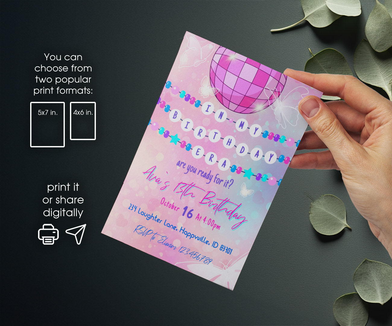 Taylor Swift Eras Tour customizable invitation template | Share or Print | girl | IE341