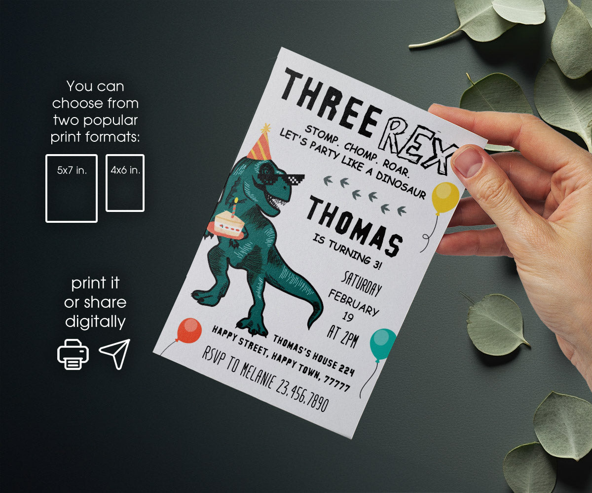 Dinosaur T-Rex customizable invitation template | Share or Print | JQ052