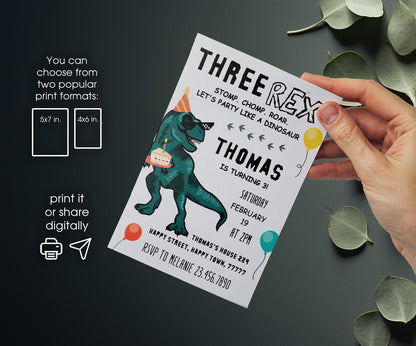 Dinosaur T-Rex customizable invitation template | Share or Print | JQ052