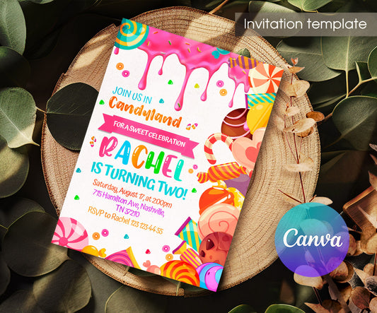 Candy Land Lollipop customizable invitation template | Share or Print | girl | EI101