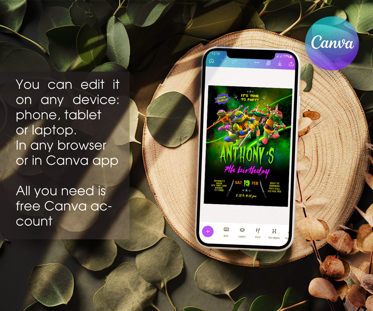 Teenage Mutant Ninja Turtles Mutant Mayhem customizable invitation template | Share or Print | boy | FY181