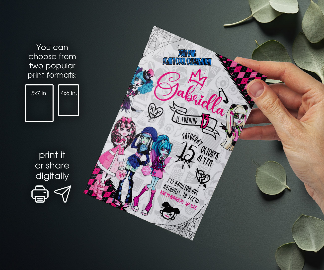 Monster High customizable invitation template | Share or Print | girl | AI111
