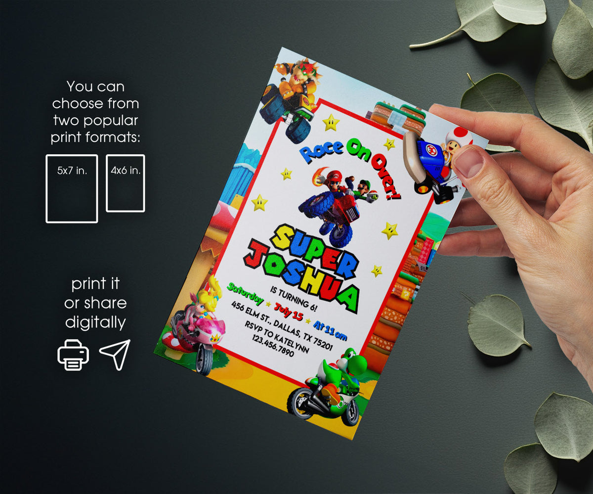 Mario Kart Gamer customizable invitation template | Share or Print | boy | XW785
