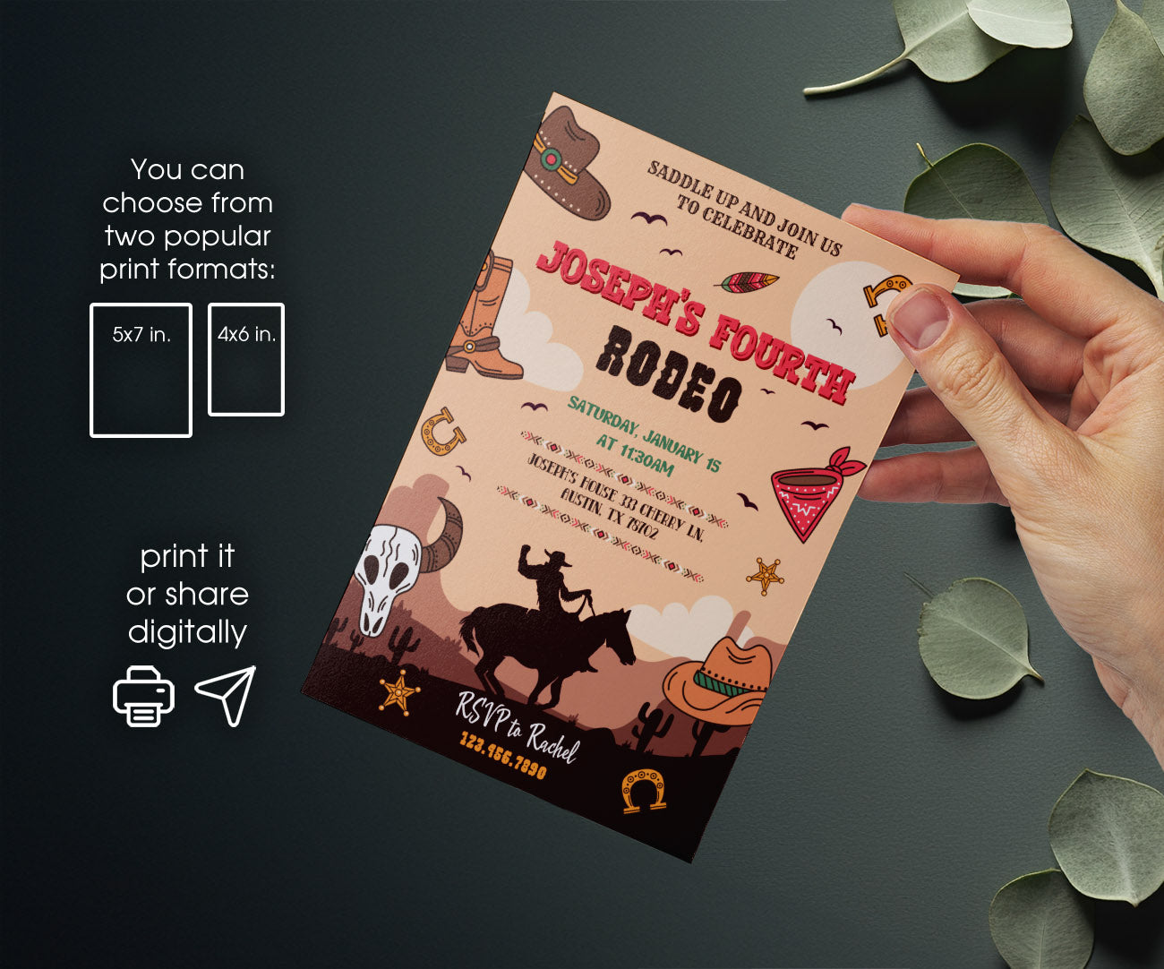 Cowboy Rodeo customizable invitation template | Share or Print | boy | HE398