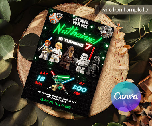 Star Wars Darth Vader Lego Minifigures customizable invitation template | Share or Print | HD037