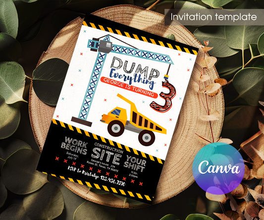 Dump Truck Construction customizable invitation template | Share or Print | boy | SE124
