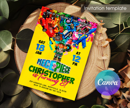 Lego Piece by Piece customizable invitation template | Share or Print | KD523