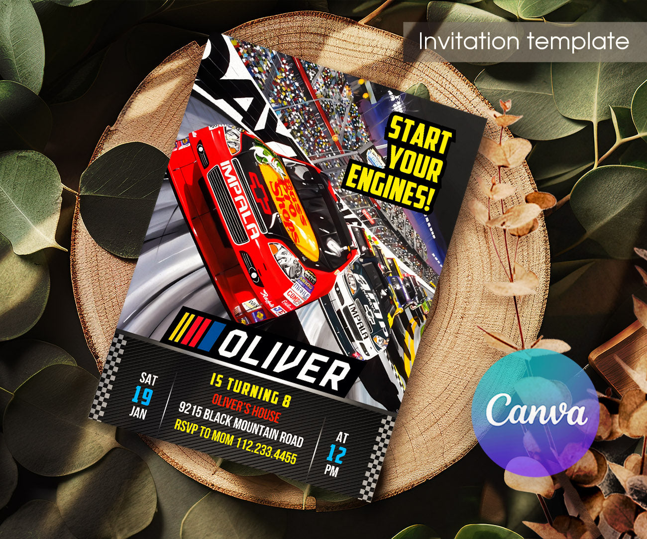 Nascar Ricky Bobby customizable invitation template | Share or Print | boy | EE441