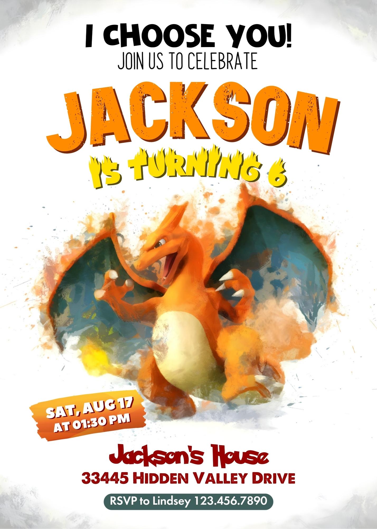 Charizard Pokemon Anime customizable invitation template | Share or Print | IZ630