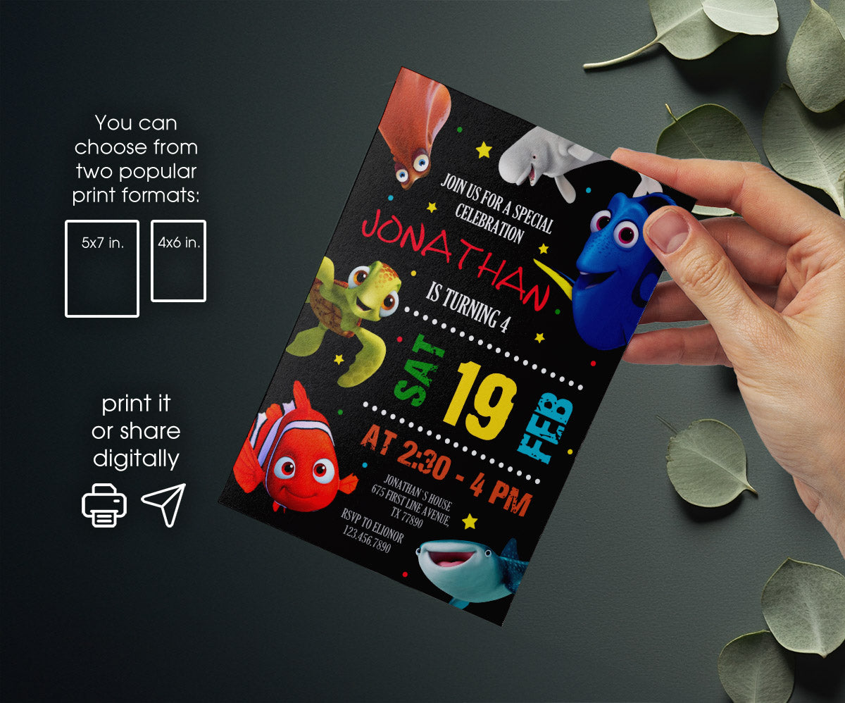 Finding Dory Nemo customizable invitation template | Share or Print | FW357