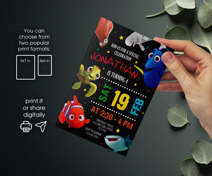 Finding Dory Nemo customizable invitation template | Share or Print | FW357
