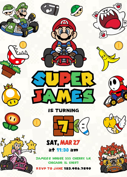 Mario Kart Gamer customizable invitation template | Share or Print | boy | OL006