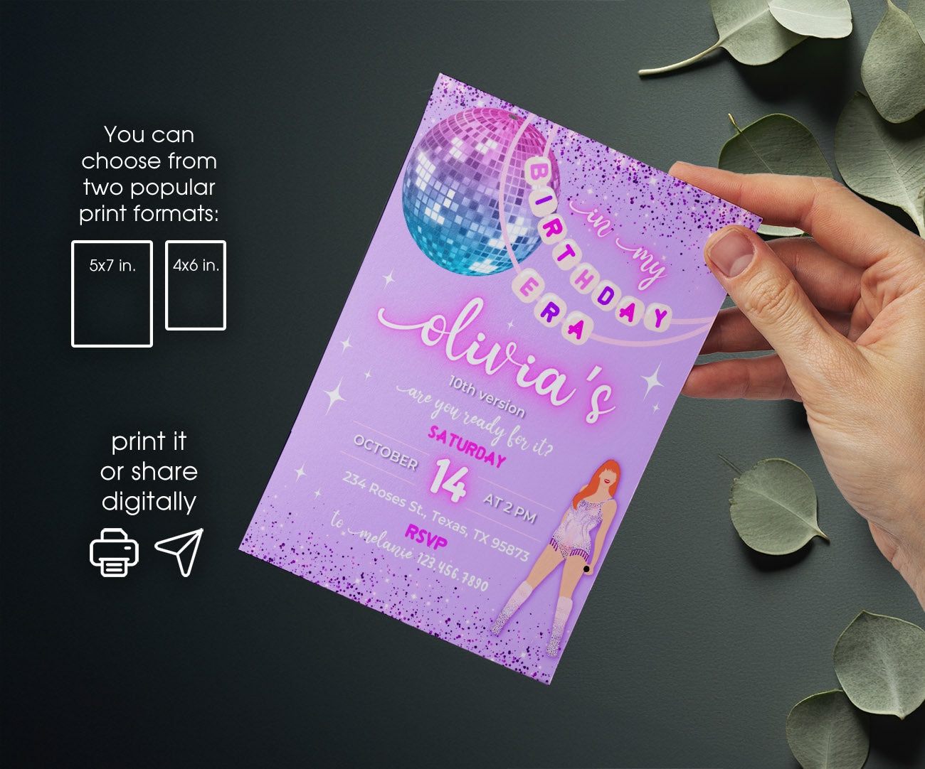 Taylor Swift Eras Tour customizable invitation template | Share or Print | girl | WY305