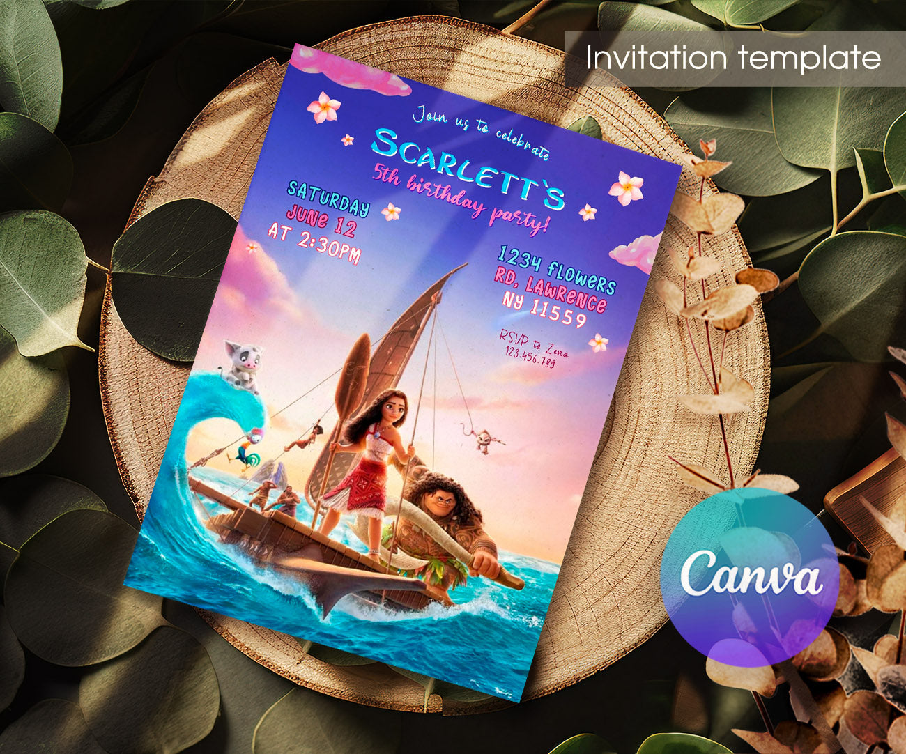 Moana Princess customizable invitation template | Share or Print | girl | KS999