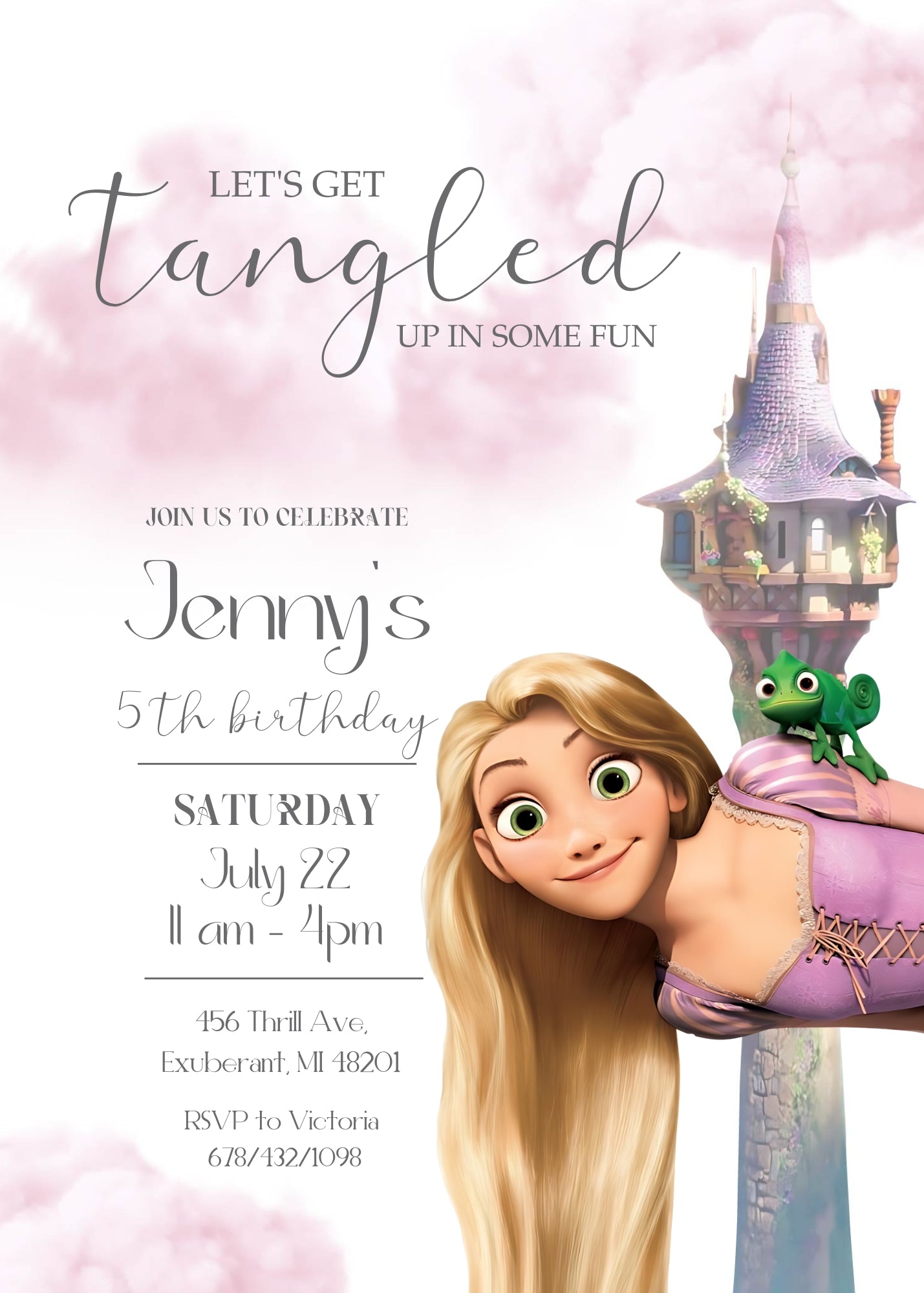 Rapunzel Princess Tangled customizable invitation template | Share or Print | girl | OB569