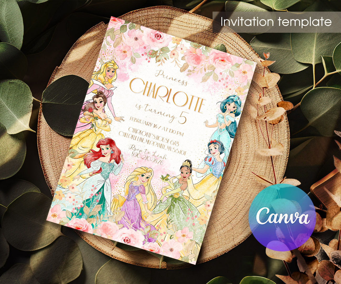 Disney Princess customizable invitation template | Share or Print | girl | BL074