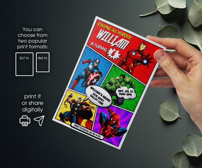 Avengers Marvel Superhero customizable invitation template | Share or Print | boy | EY693
