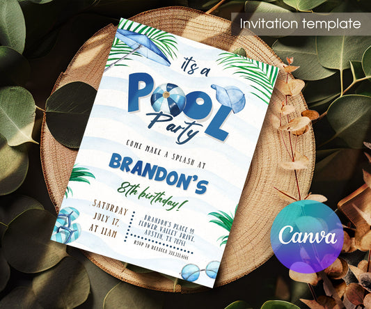 Pool Party customizable invitation template | Share or Print | boy | AH779