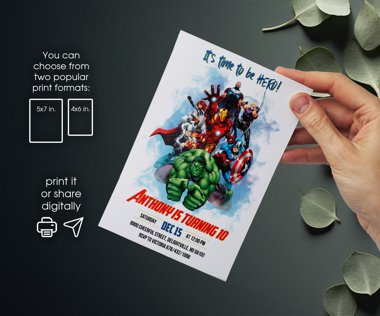Avengers Marvel Superhero customizable invitation template | Share or Print | boy | WB558