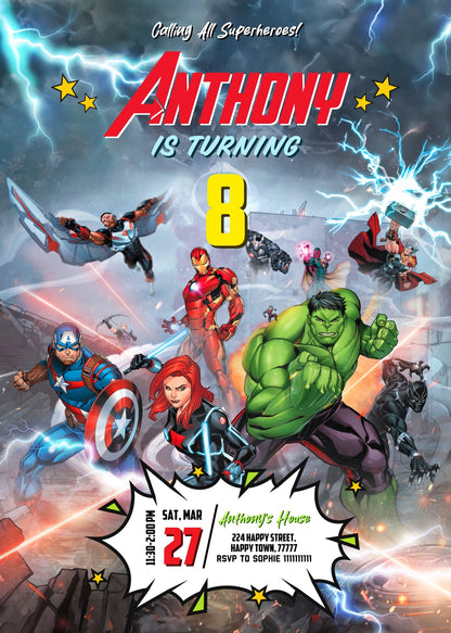 Avengers Marvel Superhero customizable invitation template | Share or Print | boy | XD776