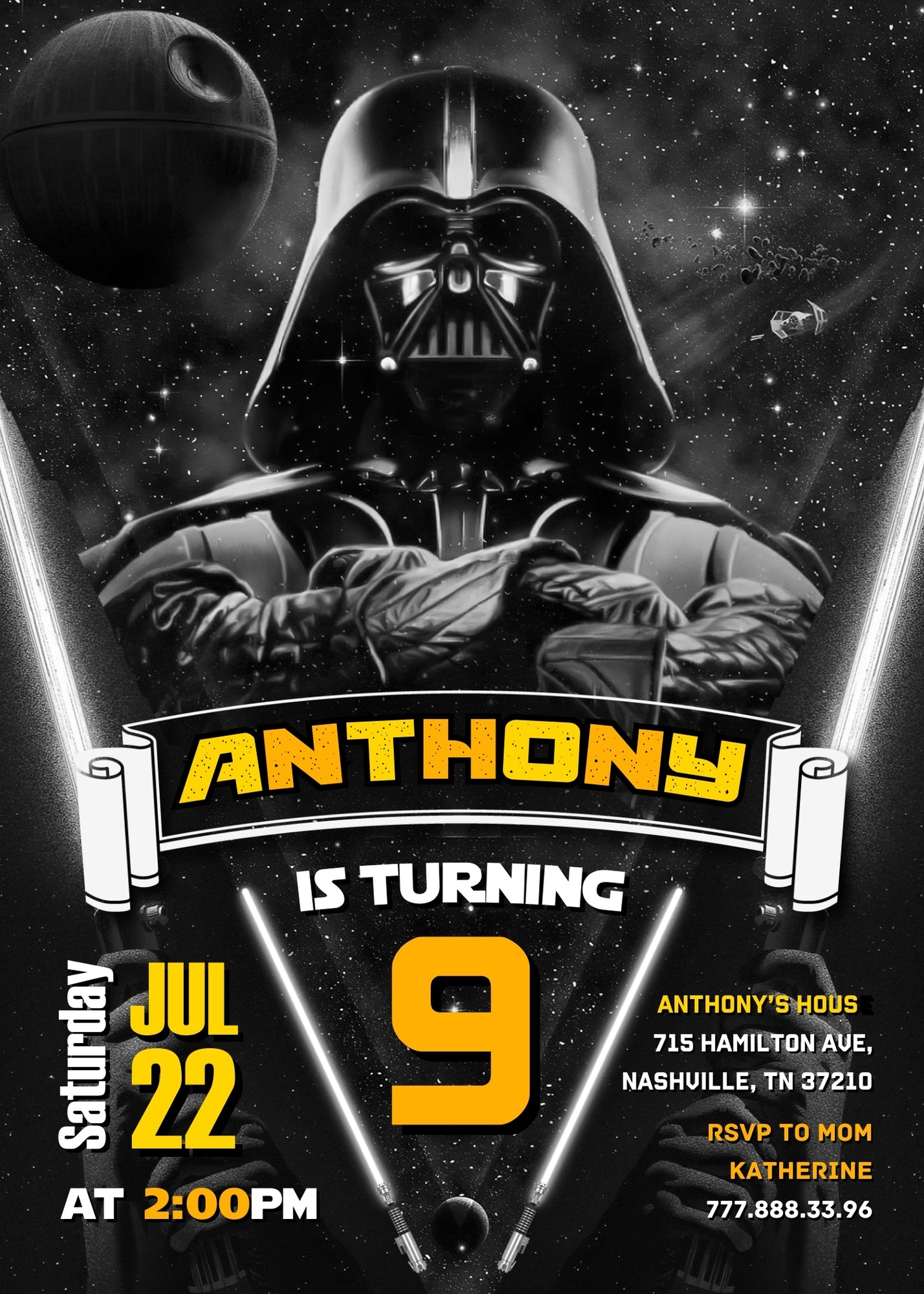 Star Wars Darth Vader customizable invitation template | Share or Print | boy | KZ113