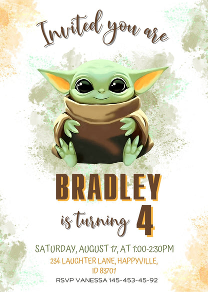 Baby Yoda Grogu Star Wars Mandalorian customizable invitation template | Share or Print | boy | HY325