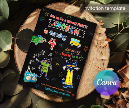 Pete the Cat customizable invitation template | Share or Print | QE327