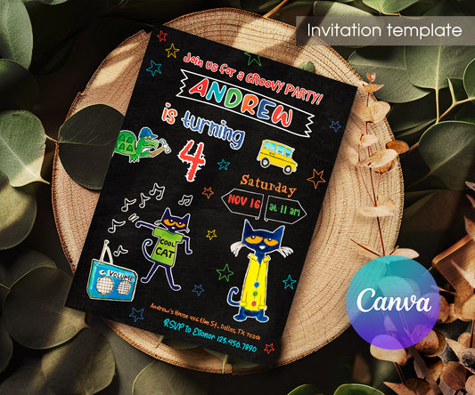 Pete the Cat customizable invitation template | Share or Print | QE327