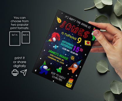 Among Us Gamer customizable invitation template | Share or Print | WF247